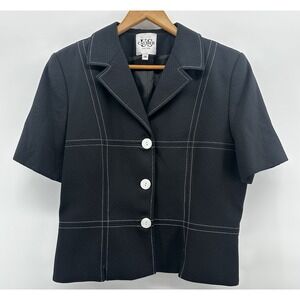 Caliber New York Womens Y2K Sz 16 Jacket Black Striped Peplum Blazer GG19